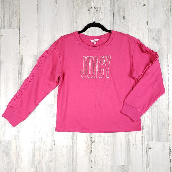 NWT Juicy by Juicy Couture Girls Ruffle Sleeve Graphic Sweatshirt Youth XL 16 - Picture 1 of 9